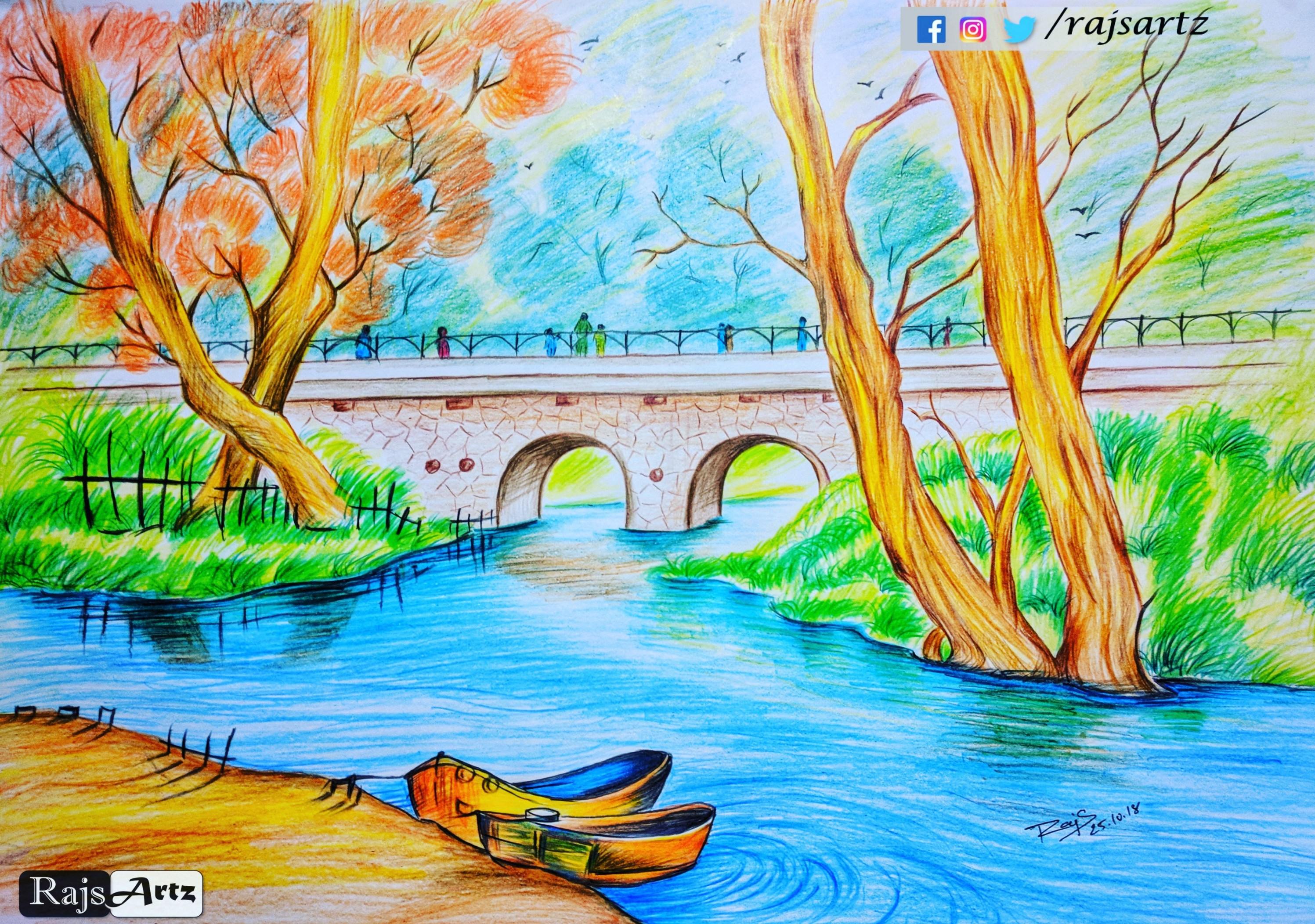 Timelapse  River side Forest Art with Color Pencils Oil Blending   ComeTube Children Special  YouTube